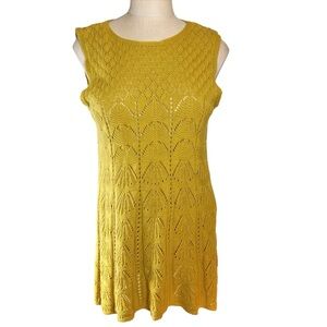 La Seine Mustard Yellow Cotton Blend Sweater Tunic / Minidress Size L Boho EUC